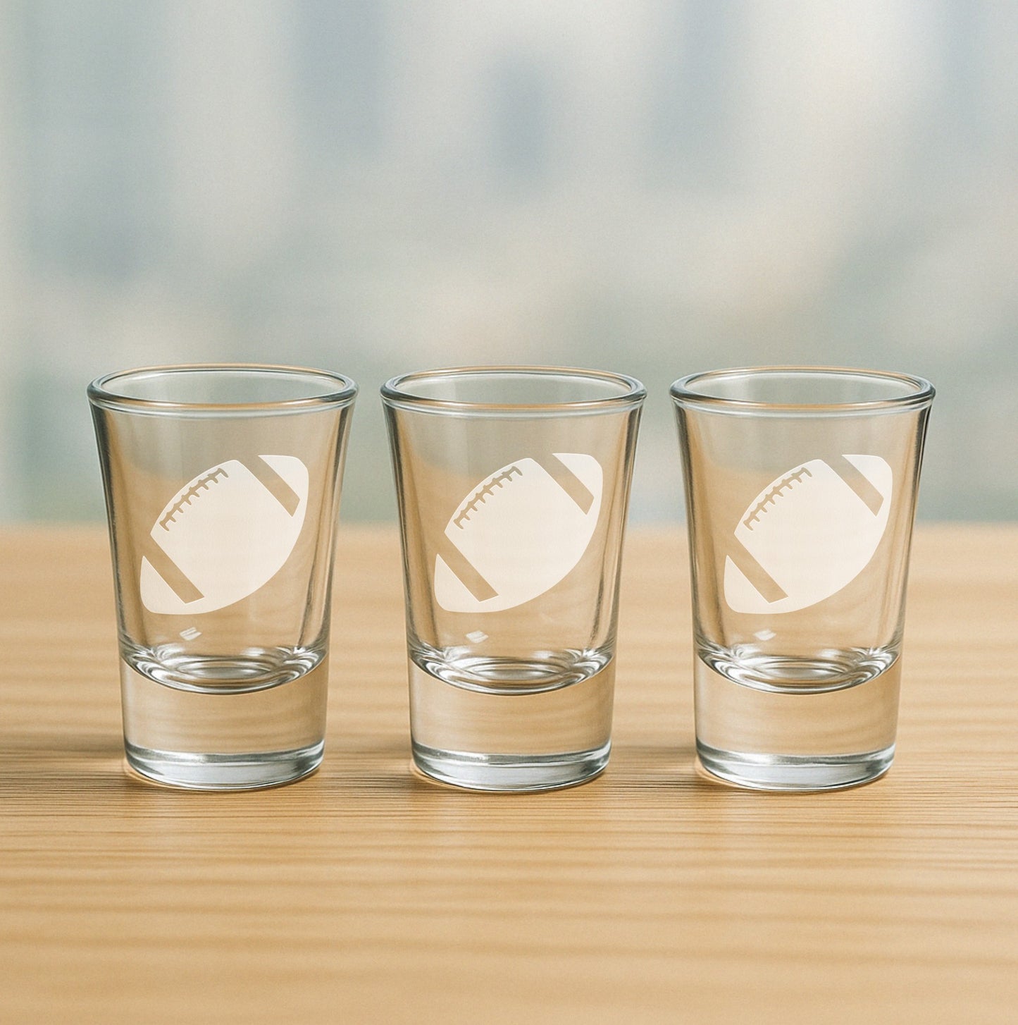 Set of 3 etched shot glasses with football design – fun party gift for sports lovers, team celebrations, and football events