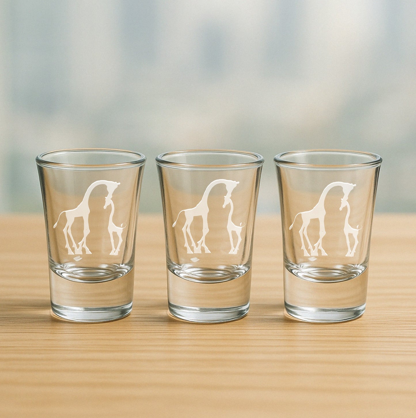 Mother and Baby Giraffe Etched Glasses - Wine, Champagne, Pint Glasses, Shot Glass Sets - Kitchen, Bar, Gifts