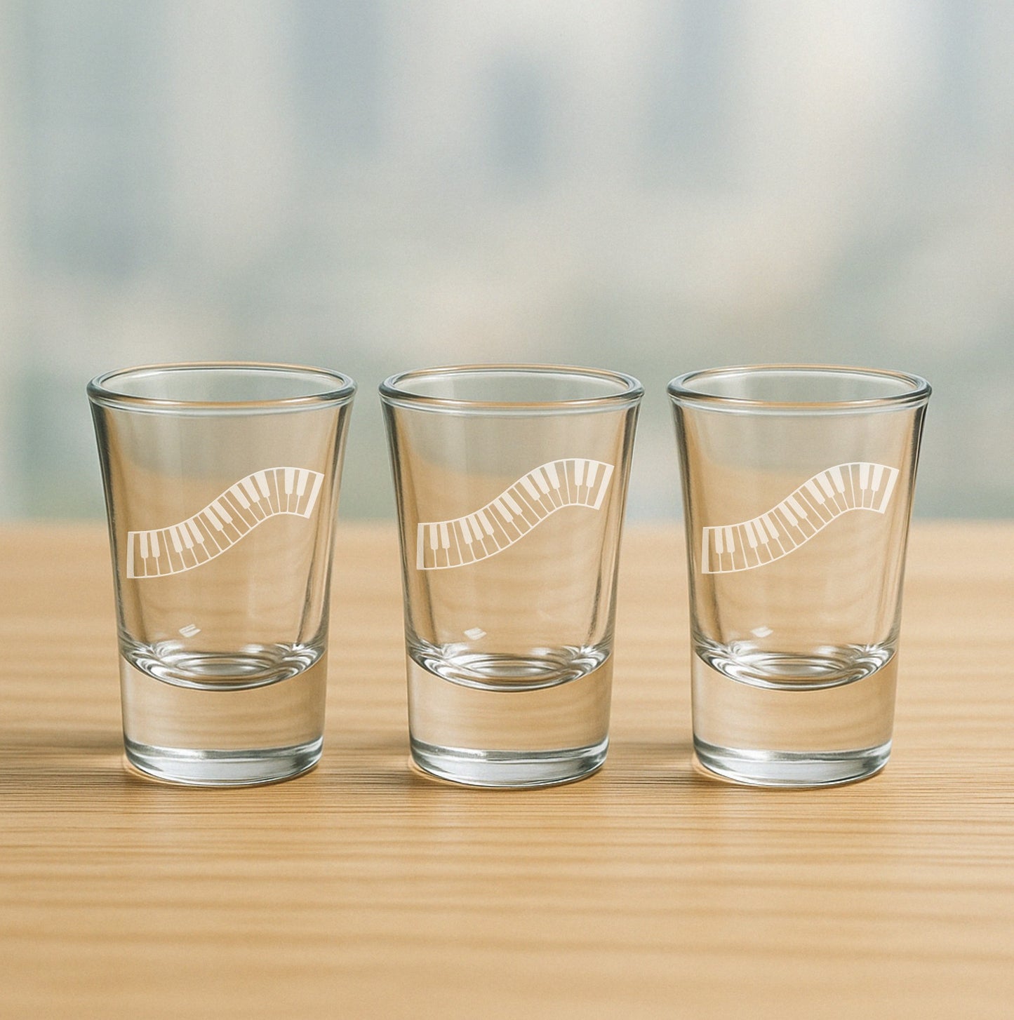 Set of 3 etched shot glasses with piano keys design – fun party gift for music enthusiasts, piano teachers, and band events