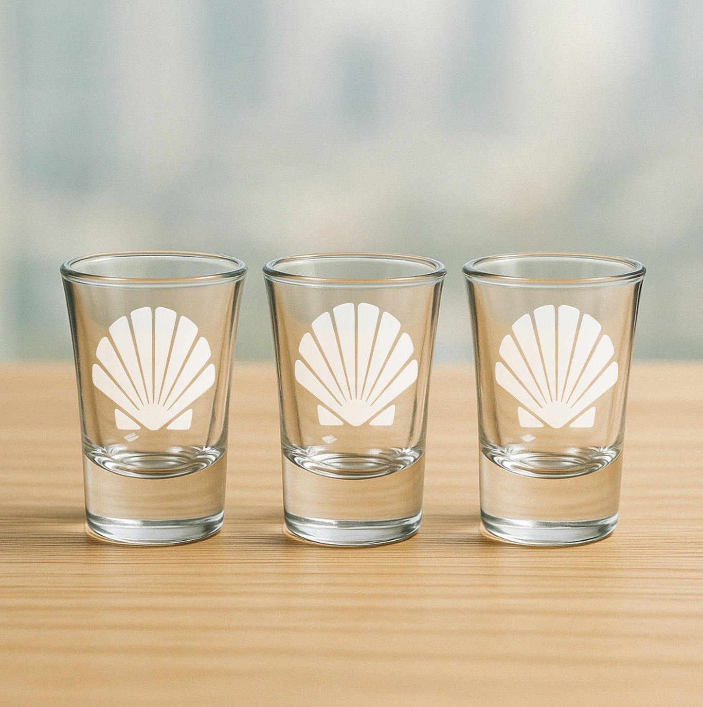 Set of 3 etched shot glasses with sea shell design – fun nautical gift for parties, ocean enthusiasts, and beach houses