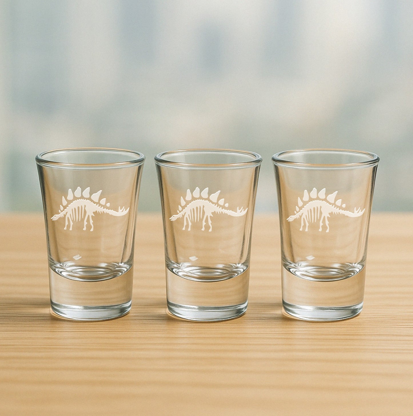 Stegosaurus Fossil Etched Glasses - Wine, Champagne, Pint Glasses, Shot Glass Sets - Kitchen, Bar, Gifts