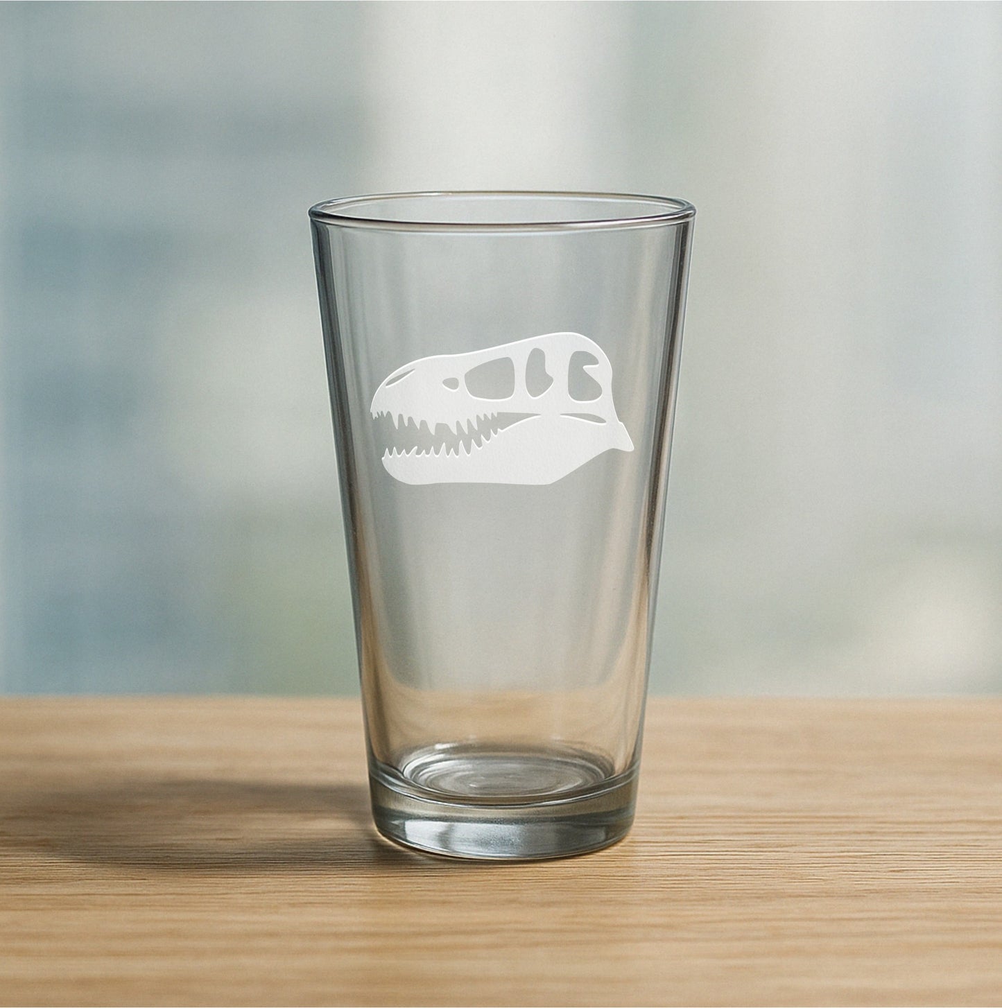 T Rex Skull Dinosaur Fossil Etched Glasses - Wine, Champagne, Pint Glasses, Shot Glass Sets - Kitchen, Bar, Gifts