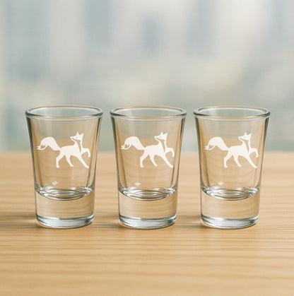 Cute Fox Etched Glasses - Wine, Champagne, Pint Glasses, Shot Glass Sets - Kitchen, Bar, Gifts