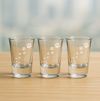 Cute Dog Paw Print Trail Etched Glasses - Wine, Champagne, Pint Glasses, Shot Glass Sets - Kitchen, Bar, Gifts