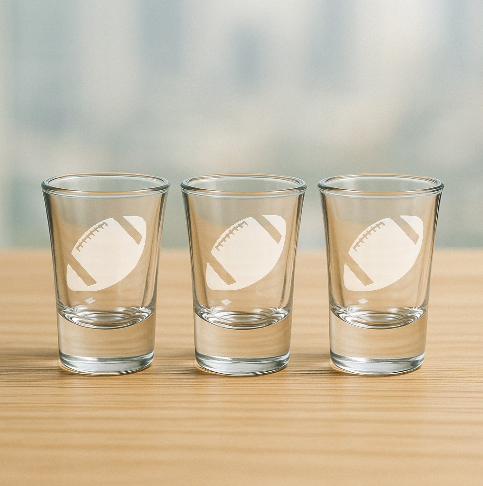 Set of 3 etched shot glasses with football design – fun party gift for sports lovers, team celebrations, and football events