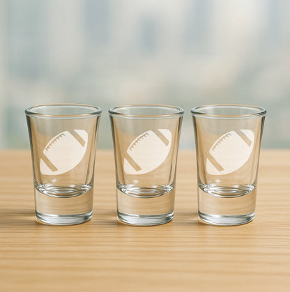 Set of 3 etched shot glasses with football design – fun party gift for sports lovers, team celebrations, and football events