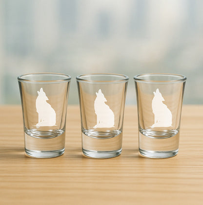 Howling Wolf Etched Glasses - Wine, Champagne, Pint Glasses, Shot Glass Sets - Kitchen, Bar, Gifts