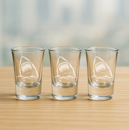 Jaws Shark Head Etched Glasses - Wine, Champagne, Pint Glasses, Shot Glass Sets - Kitchen, Bar, Gifts