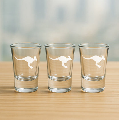 Kangaroo Etched Glasses - Wine, Champagne, Pint Glasses, Shot Glass Sets - Kitchen, Bar, Gifts