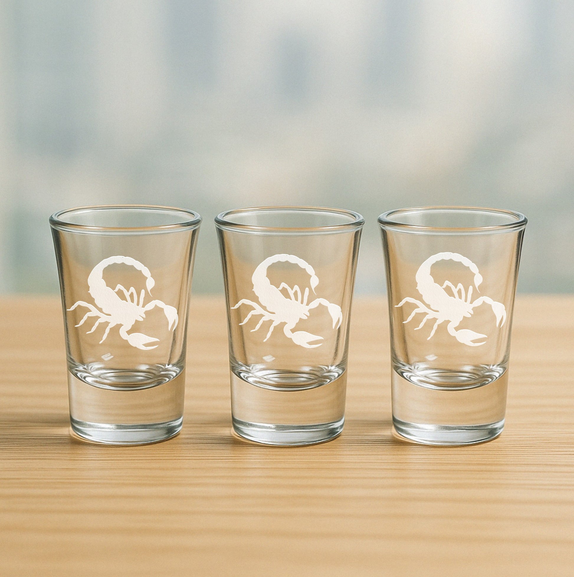 Set of 3 etched shot glasses with scorpion design – fun party gift for zodiac fans, astrology lovers, and nature enthusiasts