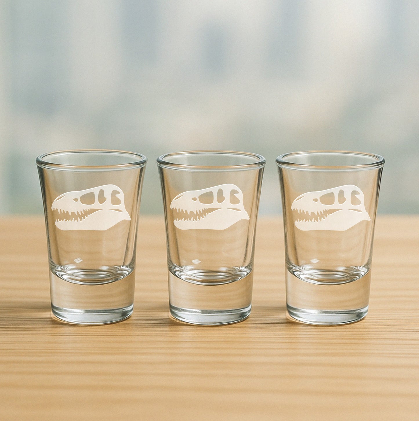 T Rex Skull Dinosaur Fossil Etched Glasses - Wine, Champagne, Pint Glasses, Shot Glass Sets - Kitchen, Bar, Gifts