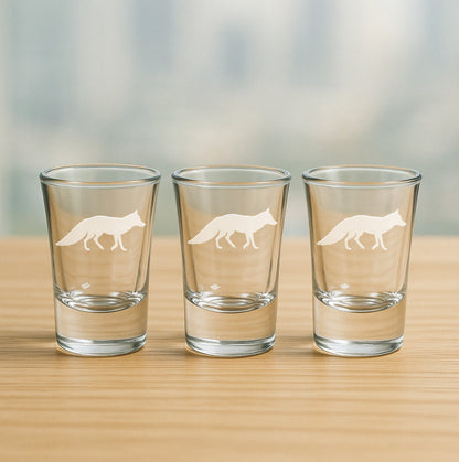 Fox Etched Glasses - Wine, Champagne, Pint Glasses, Shot Glass Sets - Kitchen, Bar, Gifts